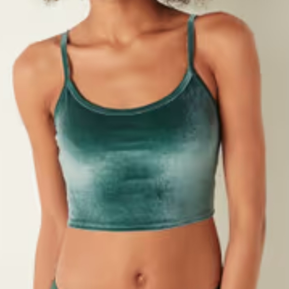 Victoria’s Secret VS Pink Active Green Velour Velvet Longline Sports Bra M